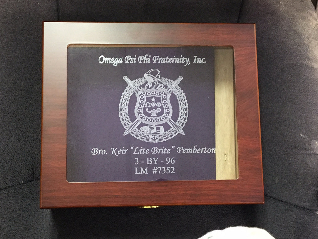 Omega Psi Phi Cherry Finish Glass Top Cigar Humidor Custom